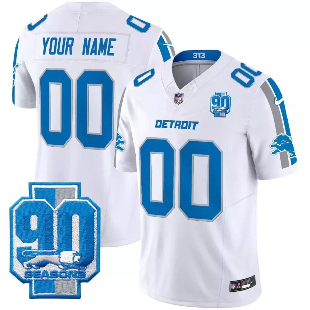 white men detroit lions 90th year patch custom jersey all stitched