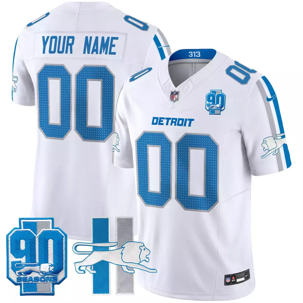 white men detroit lions 90th year patch custom jersey all stitched