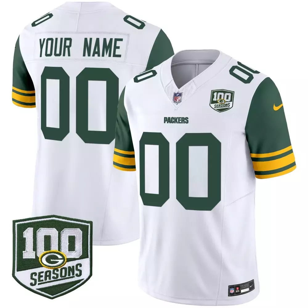 Green Bay Packers Stitched White Jersey | 1919 Grit Frozen Steel Name Patch | For Men, Women & Youth