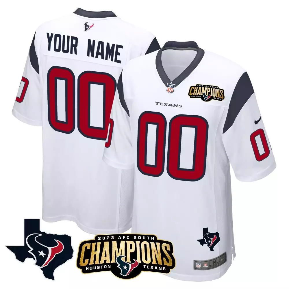 white men houston texans 2023 afc south champions patch game custom jersey all stitched