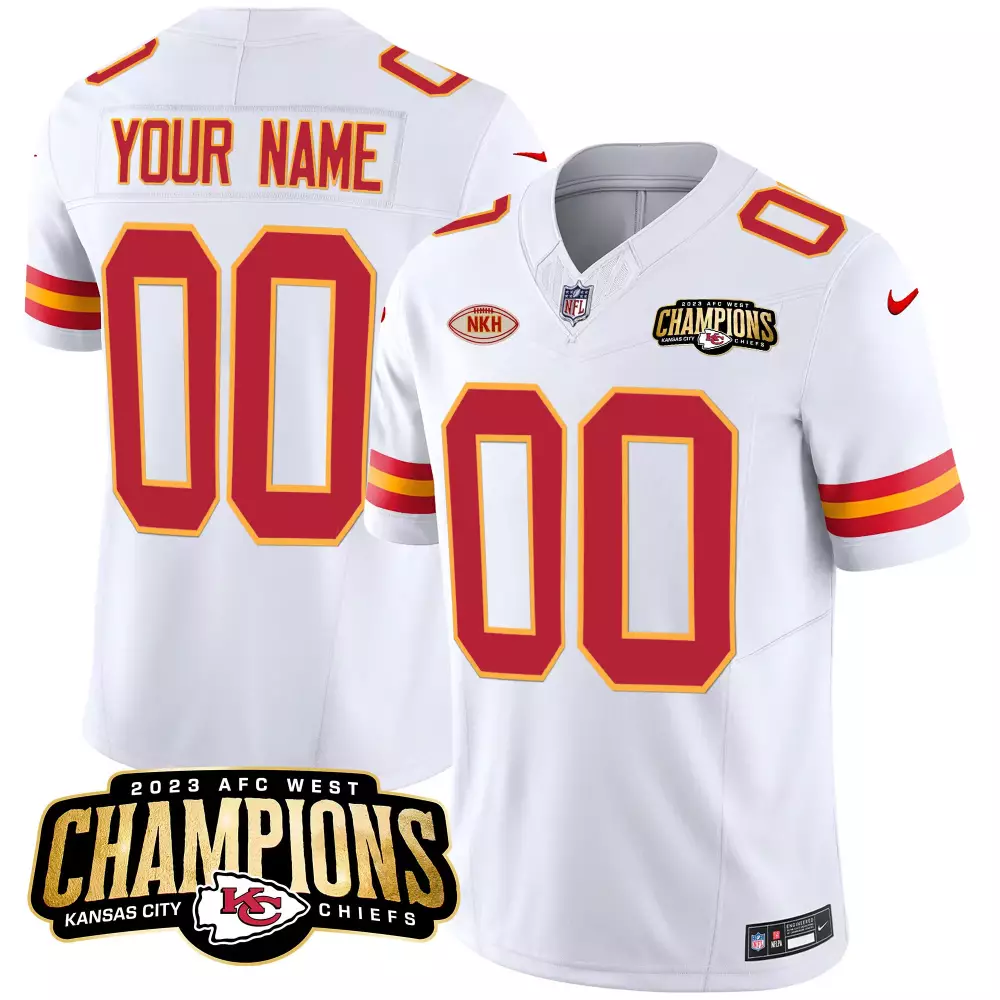 white men kansas city chiefs 2023 afc west champions patch vapor limited custom jersey all stitched