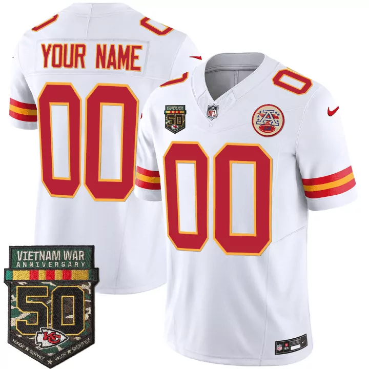 white men kansas city chiefs 50th vietnam war anniversary patch vapor limited custom jersey all stitched