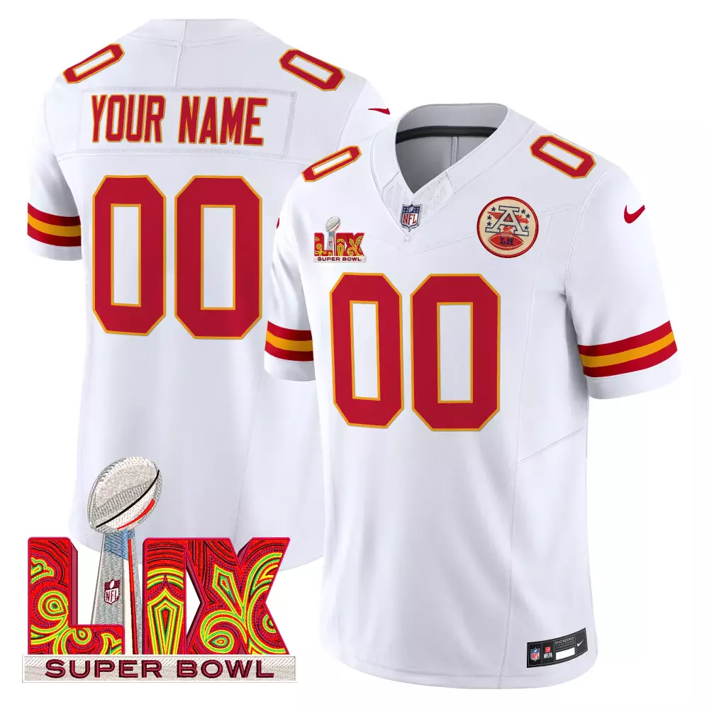 white men kansas city chiefs super bowl lix patch vapor limited custom jersey all stitched