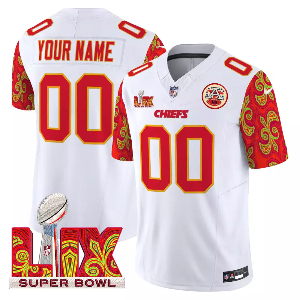 white men kansas city chiefs super bowl lix patch vapor limited custom jersey all stitched