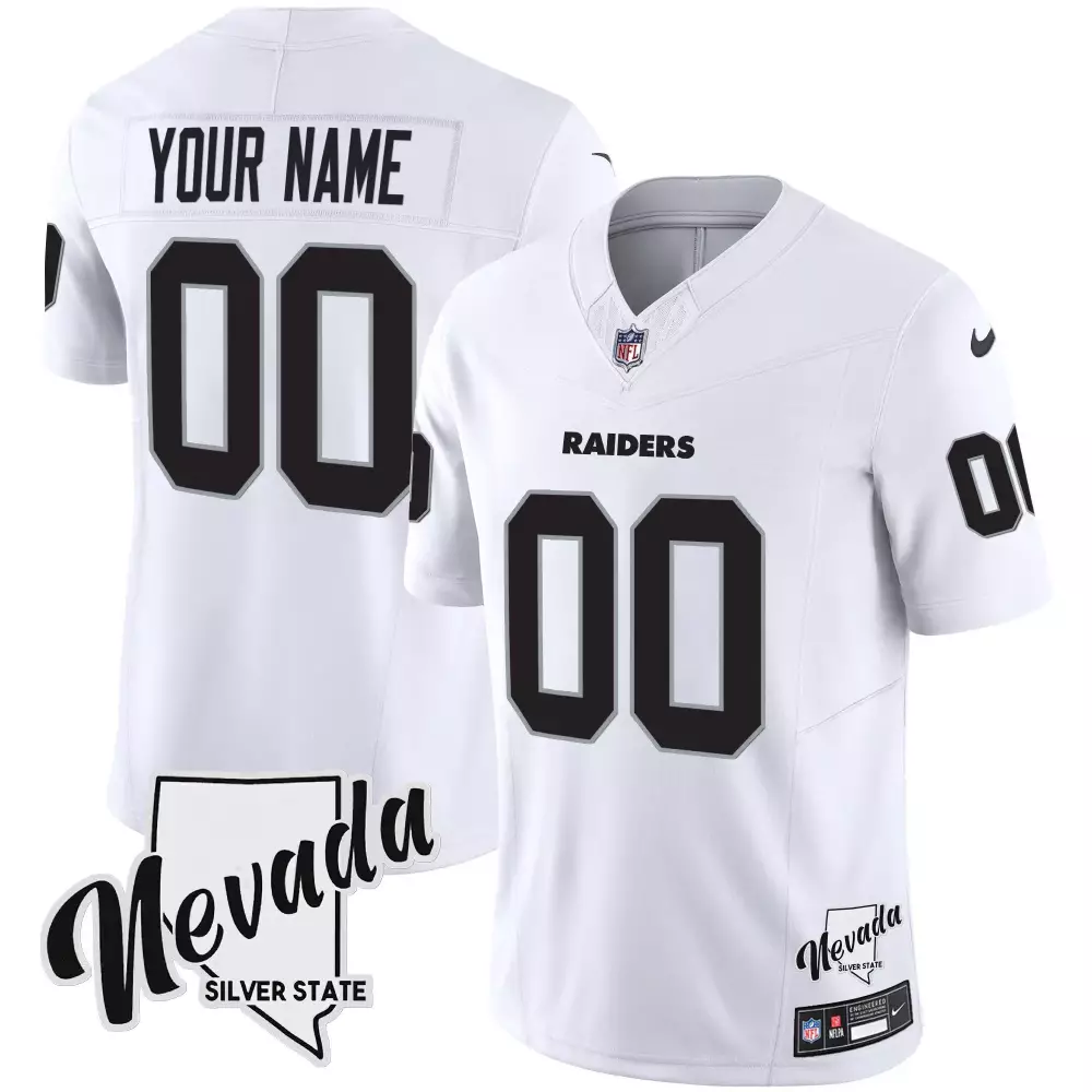 Silver State Patch White Las Vegas Raiders Vapor Custom Jersey | All Stitched | For Men, Women & Youth