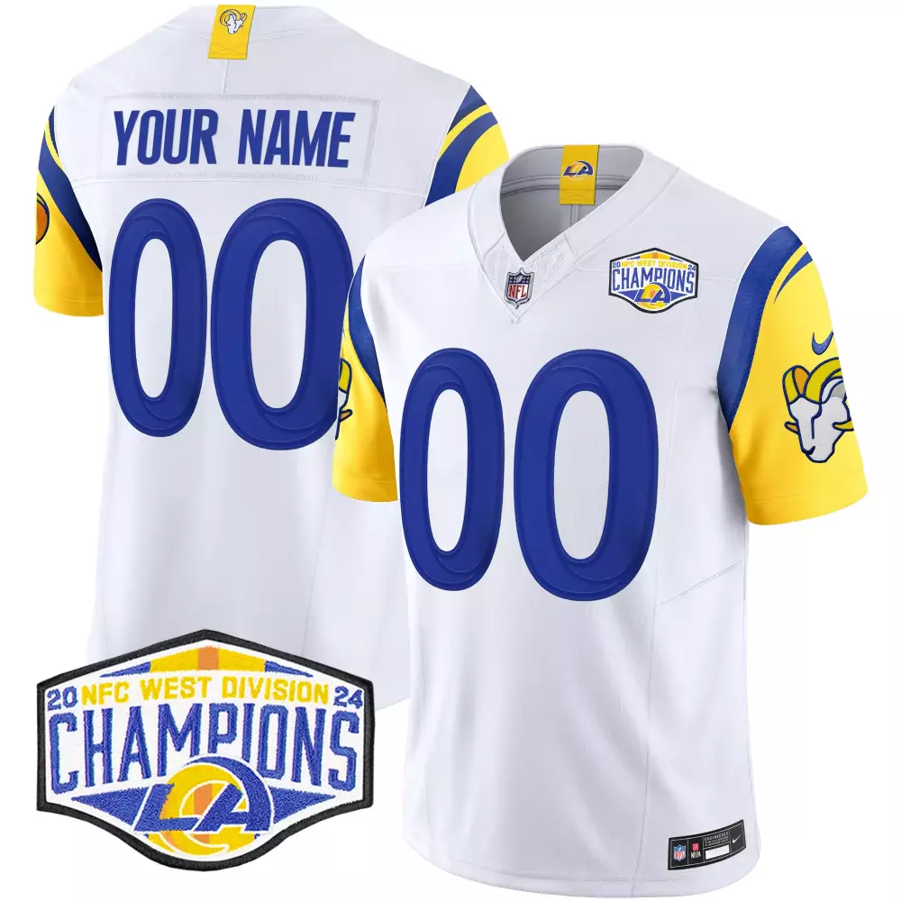 white men los angeles rams 2024 nfc west division champions vapor limited custom jersey all stitched