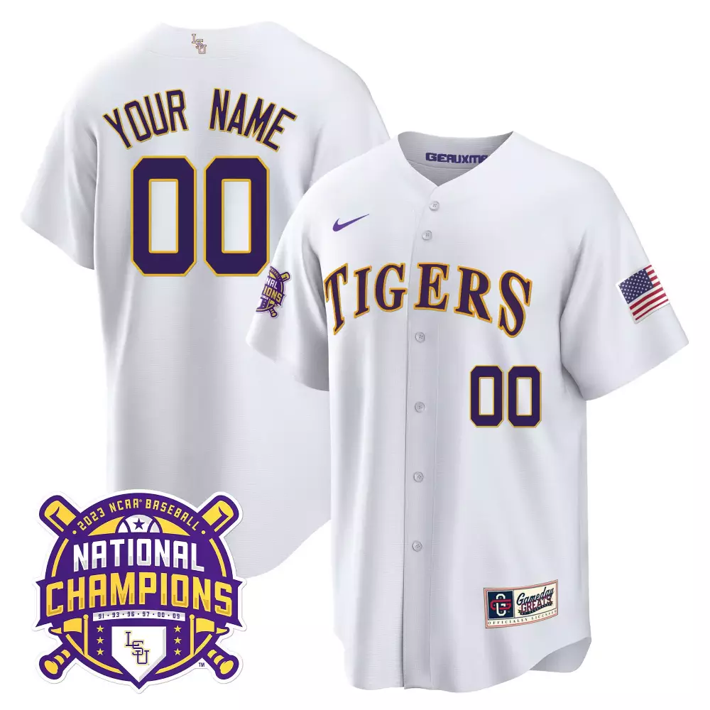 white men lsu tigers 2023 national champions gold cool custom jersey all stitched
