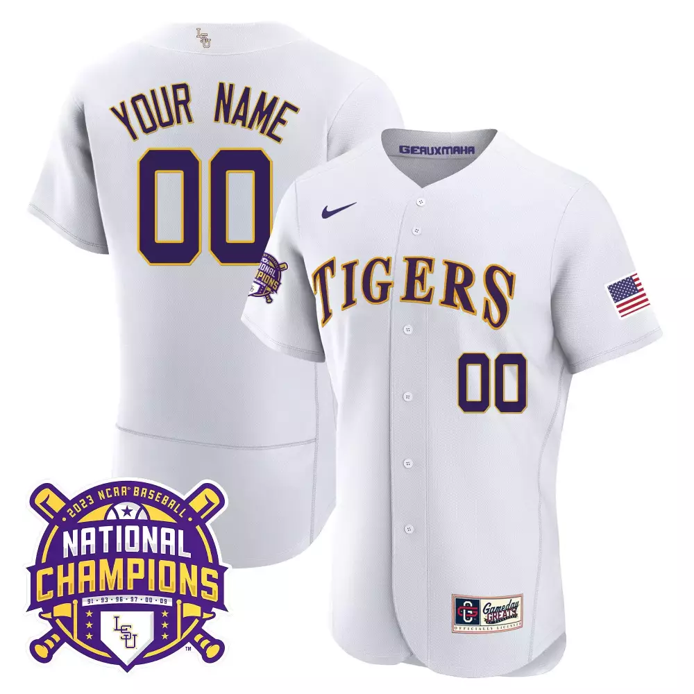 white men lsu tigers 2023 national champions gold flex custom jersey all stitched