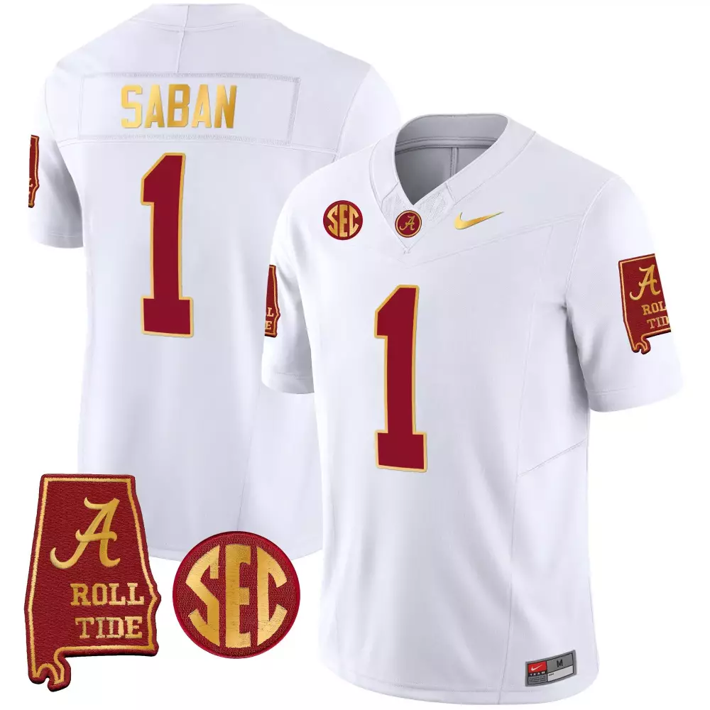 white men nick saban alabama crimson tide gold trim vapor jersey alabama map all stitched