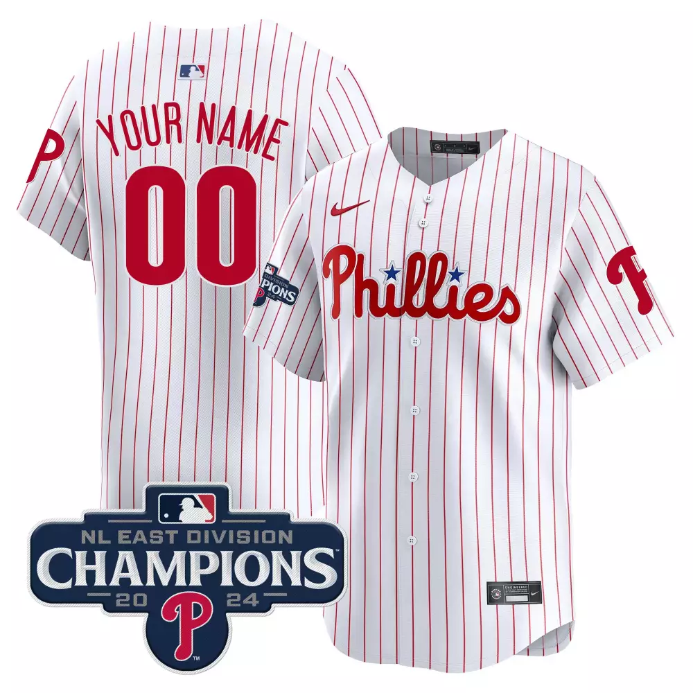 white men philadelphia phillies 2024 nl east division champions gold vapor premier limited custom jersey all stitched
