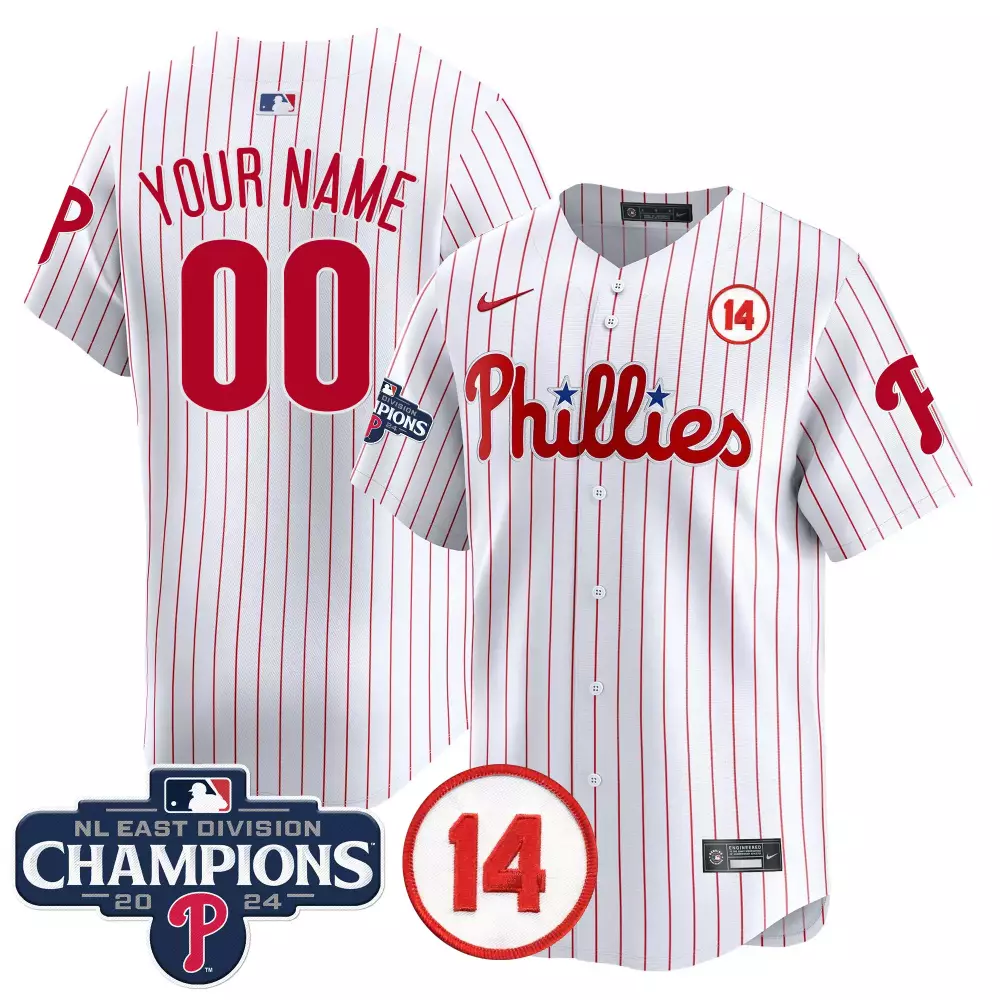 white men philadelphia phillies 2024 nl east division champions gold vapor premier limited custom jersey all stitched