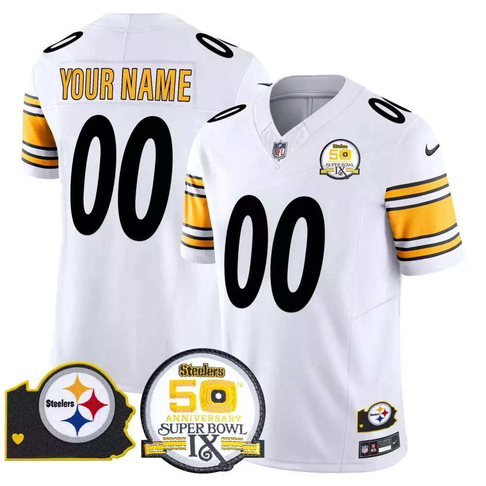 white men pittsburgh steelers 50th anniversary of super bowl ix map patch vapor limited custom jersey all stitched