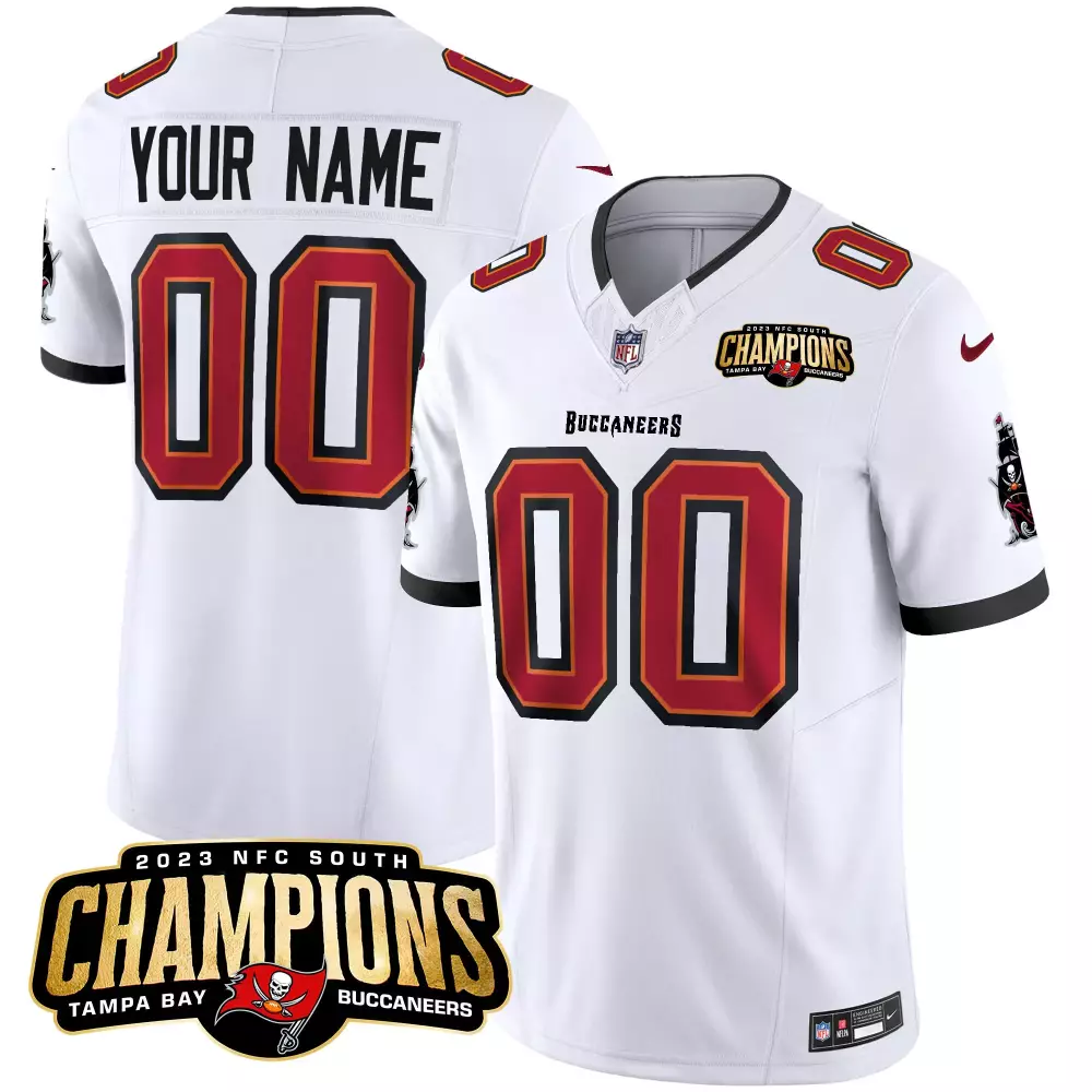 white men tampa bay buccaneers 2023 nfc south champions patch vapor custom jersey all stitched