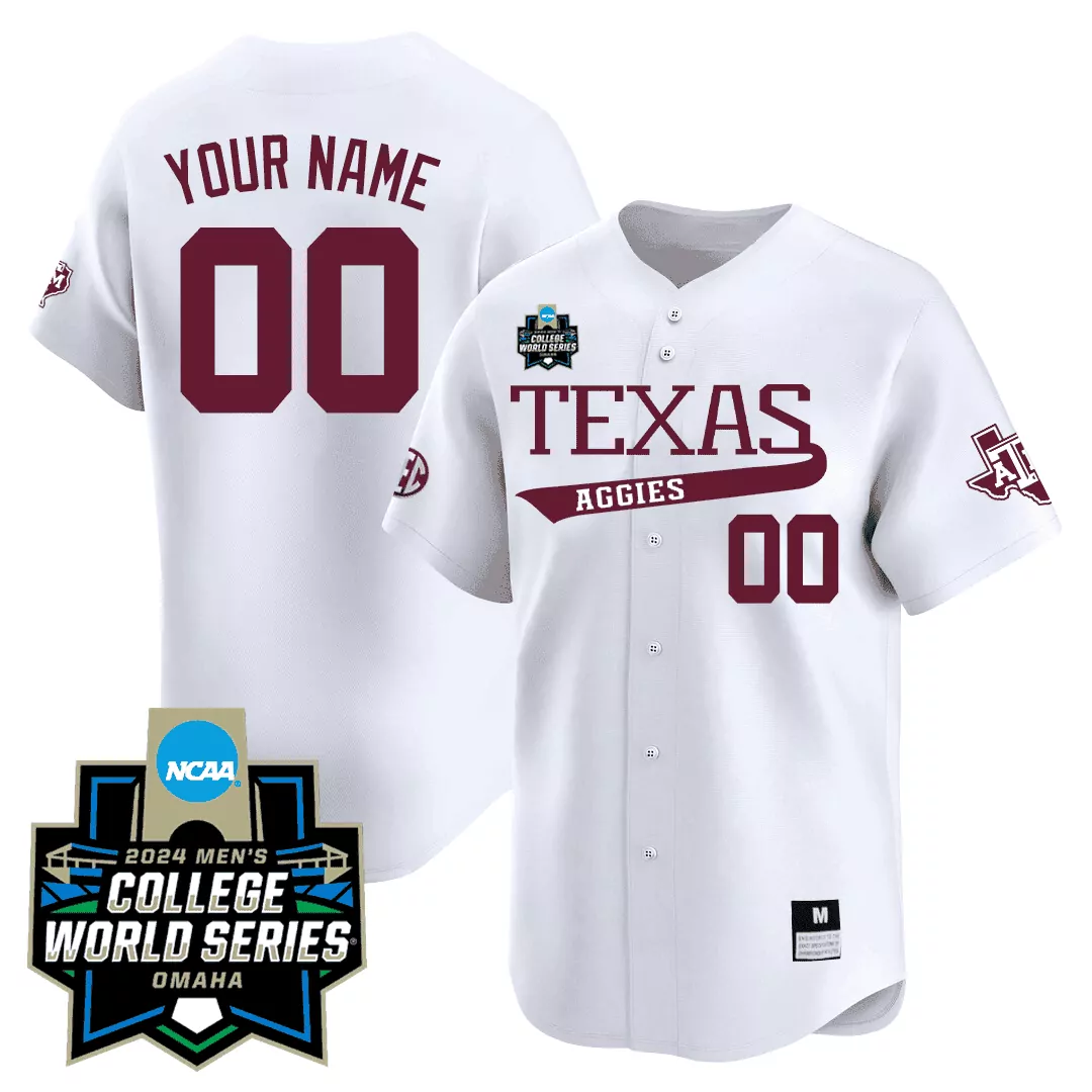 white men texas am aggies 2024 college world series patch vapor premier limited custom jersey all stitched