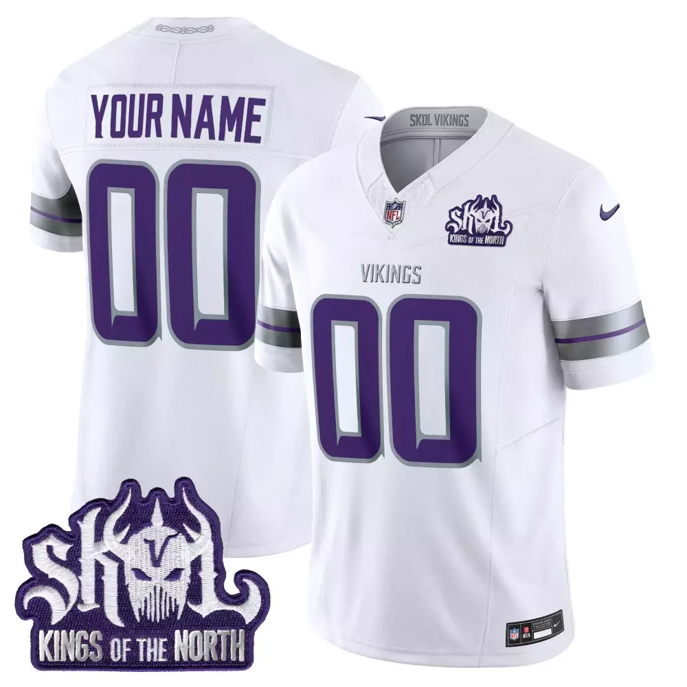 white limited youth vikings 2024 winter warrior skol patch vapor elite custom jersey all stitched