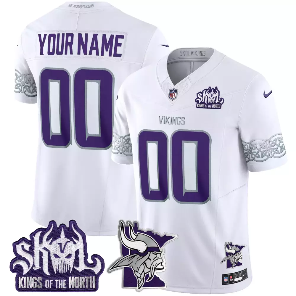 white limited youth vikings 2024 winter warrior skol patch vapor elite custom jersey all stitched