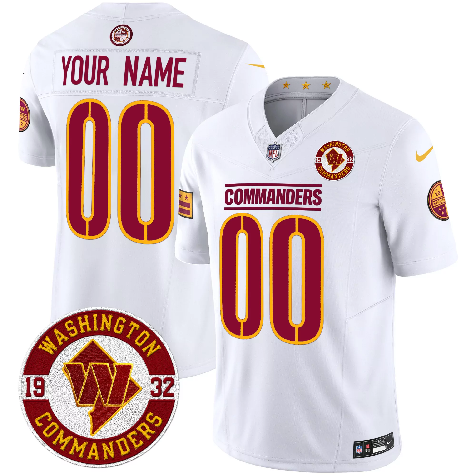white gold youth washington commanders 90th anniversary patch gold vapor custom jersey all stitched