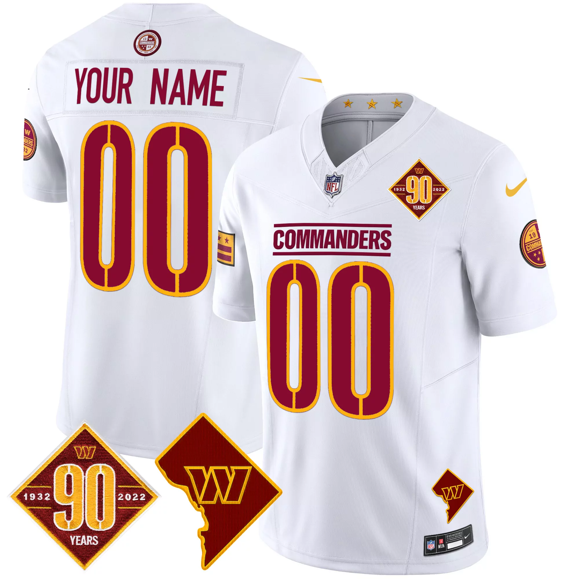 white men washington commanders 90th anniversary home patch vapor limited custom jersey all stitched