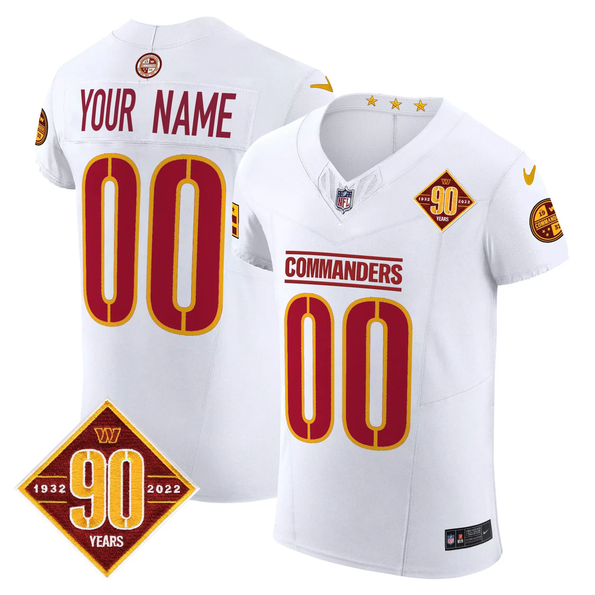 white men washington commanders 90th anniversary patch vapor elite custom jersey all stitched