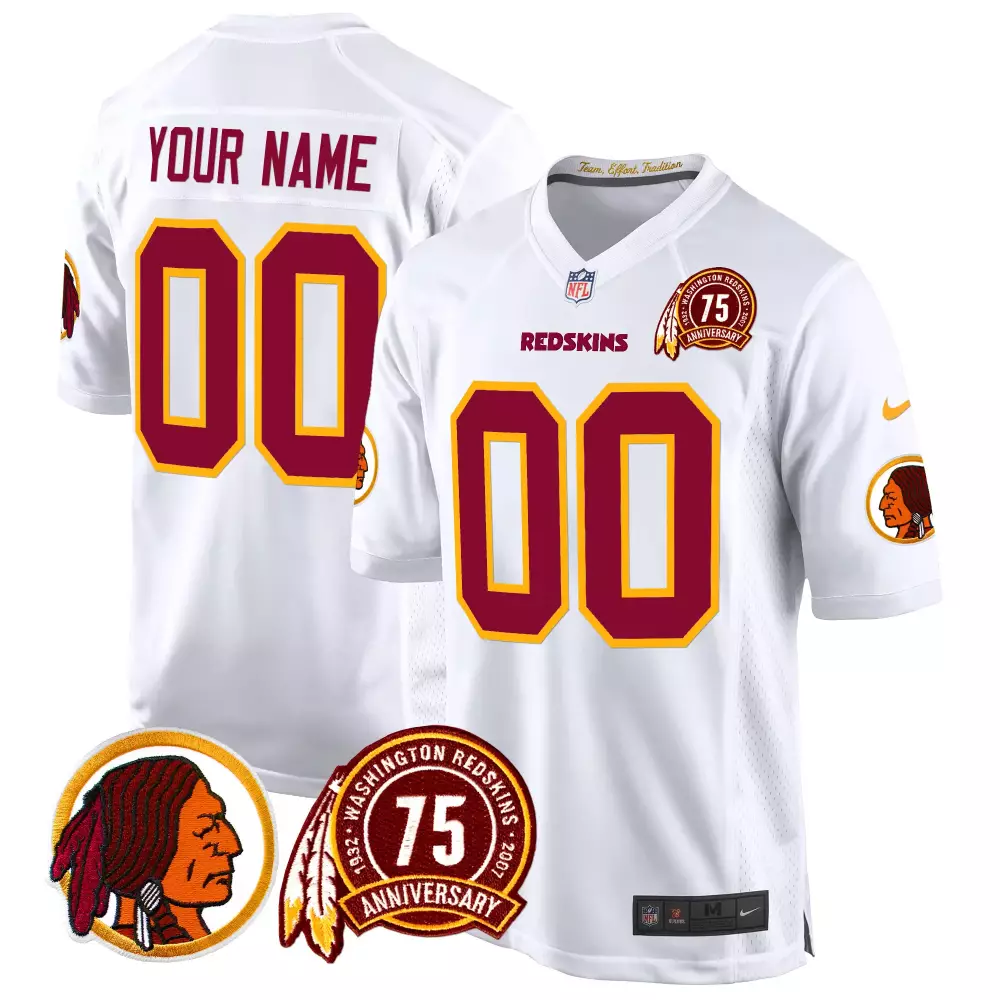 white men washington redskins 75th patch throwback game custom jersey all stitched