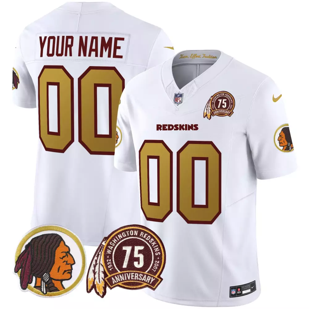 Washington Redskins Men's White 75th Patch Vapor Limited Custom Jersey | All Stitched Fan Gear | For Men, Women & Youth