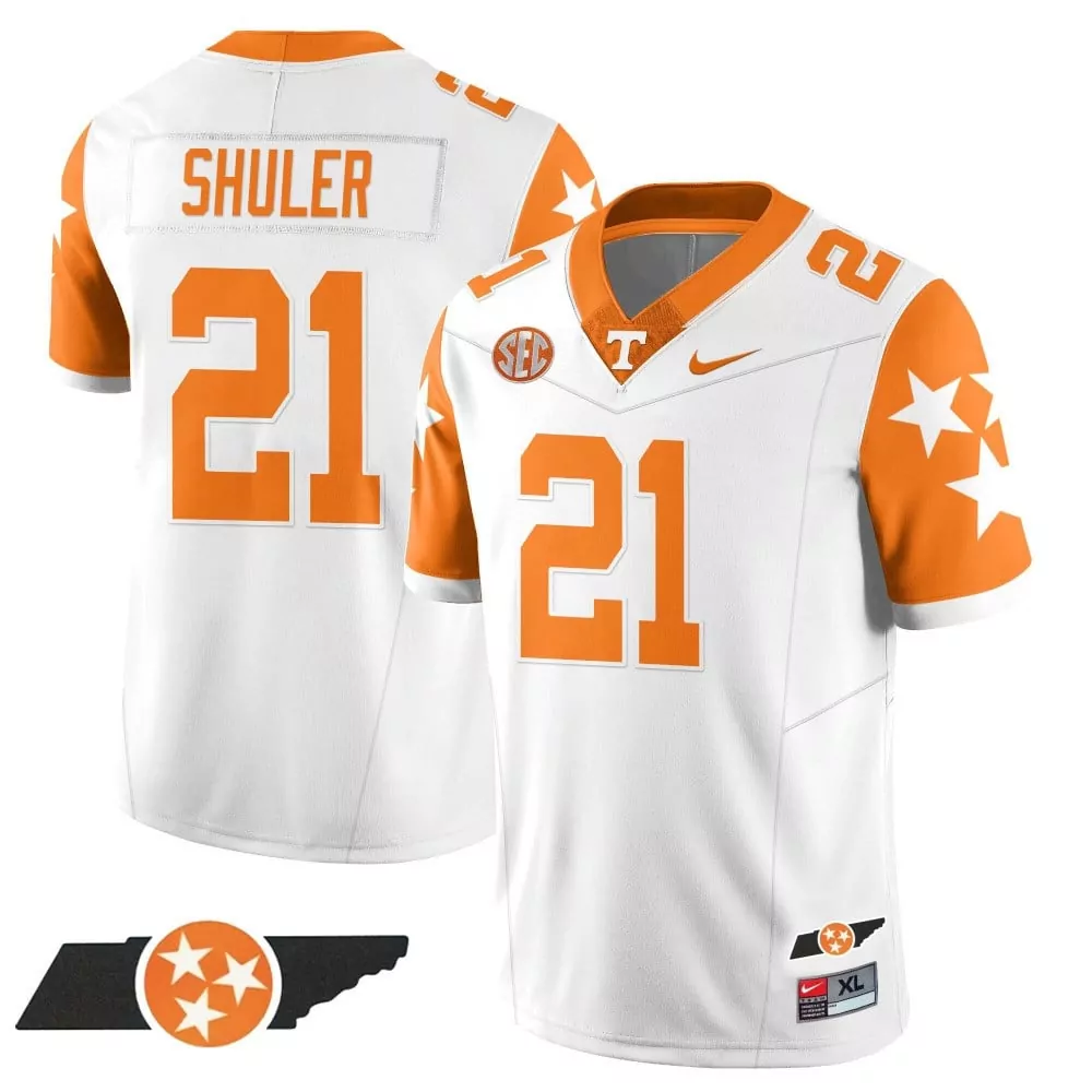 white navy shuler mens tennessee volunteers 2023 alternate vapor limited jersey v4 all stitched
