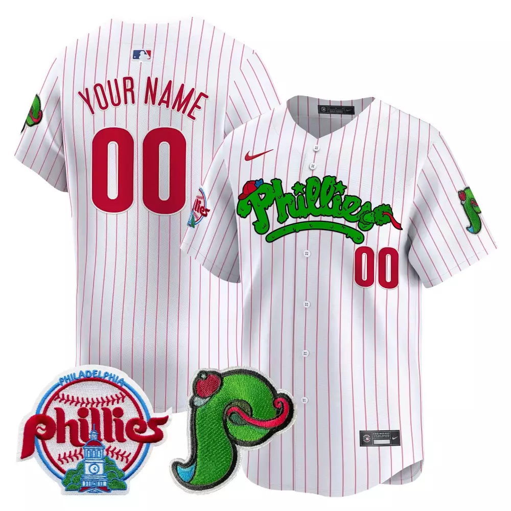 white pinstripe men philadelphia phillies phanatic patch vapor premier limited custom jersey all stitched