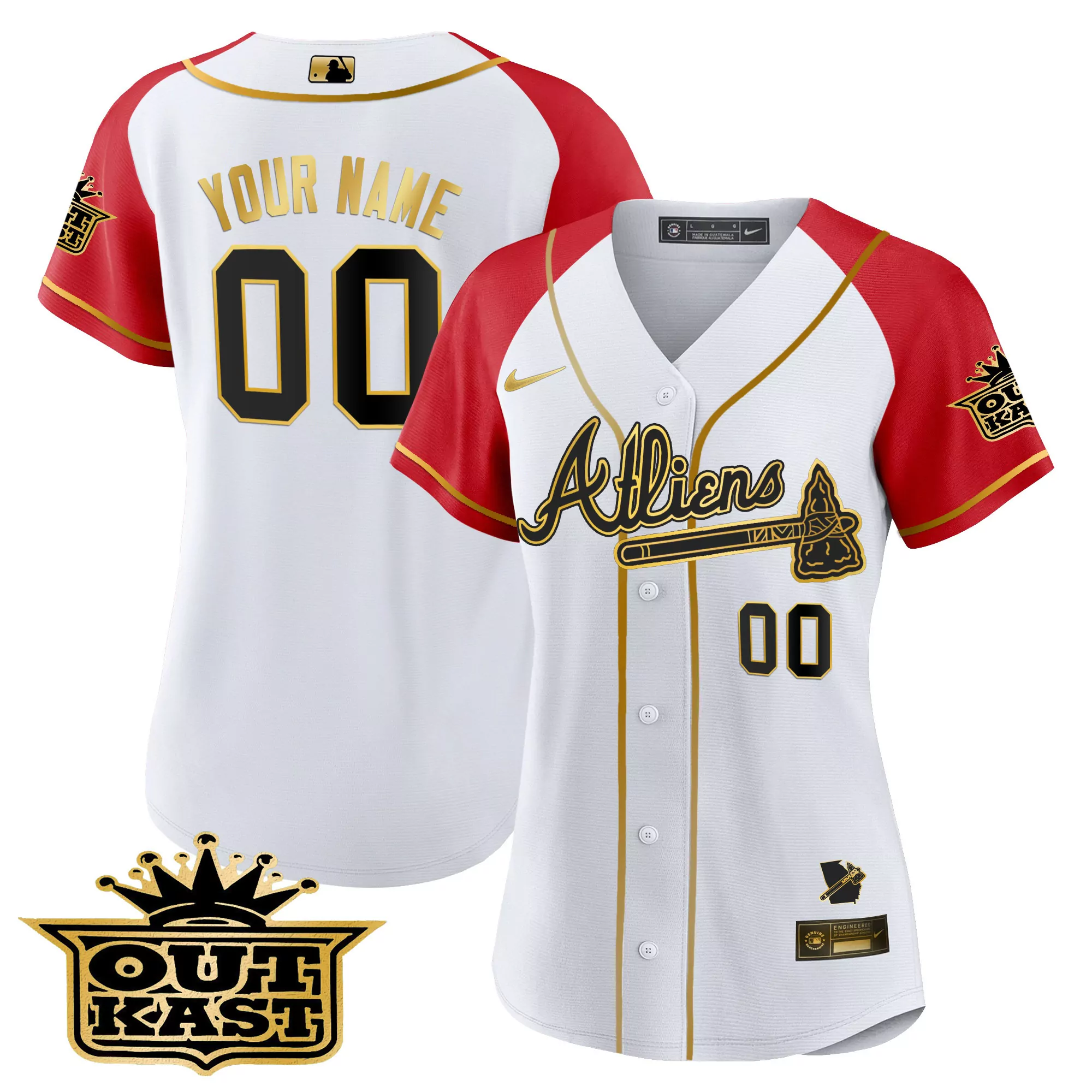 white red women atlanta braves atliens gold alternate cool base custom jersey all stitched