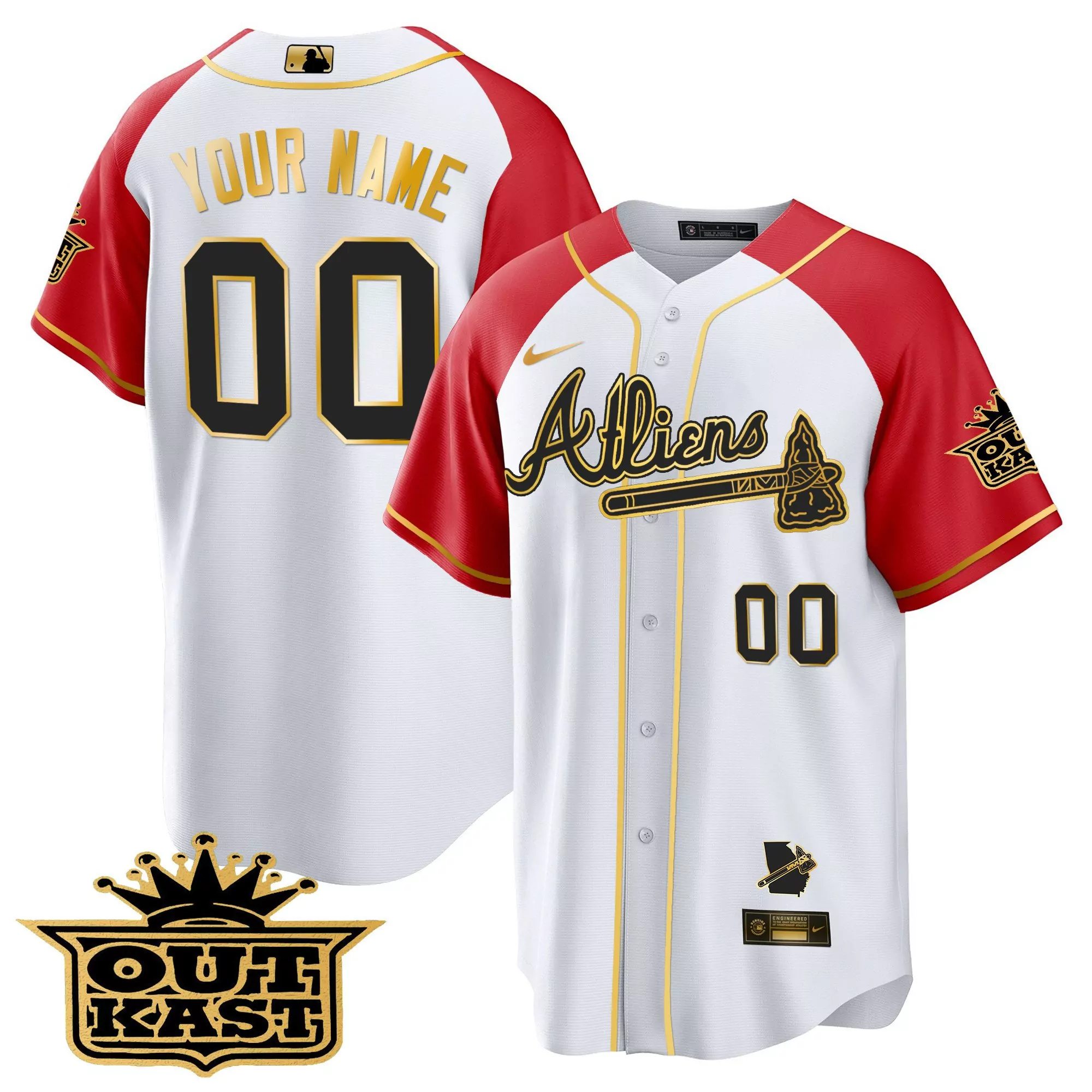white red women atlanta braves atliens gold alternate cool base custom jersey all stitched