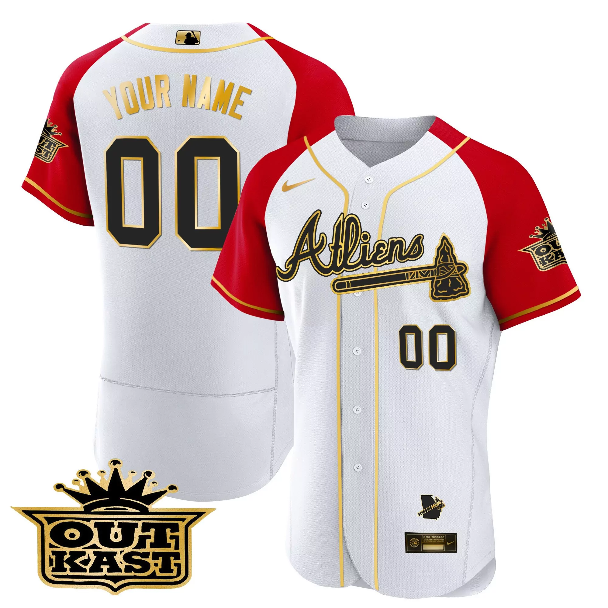 white red women atlanta braves atliens gold alternate cool base custom jersey all stitched