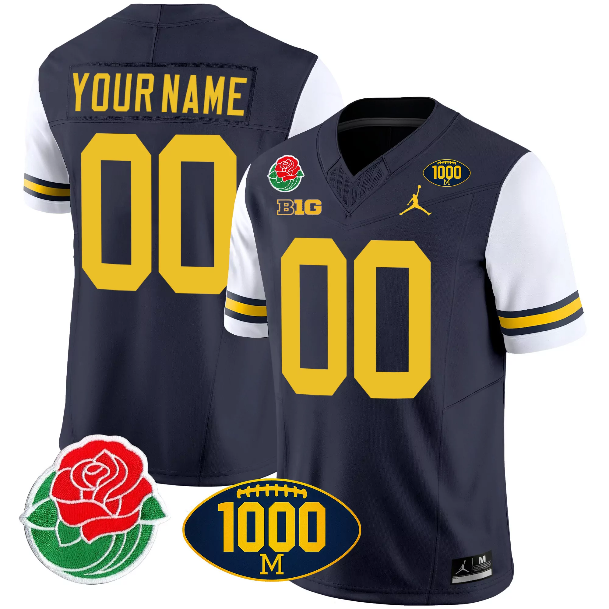 white sleeves men michigan wolverines 2023 national champions rose bowl patch vapor custom jersey all stitched