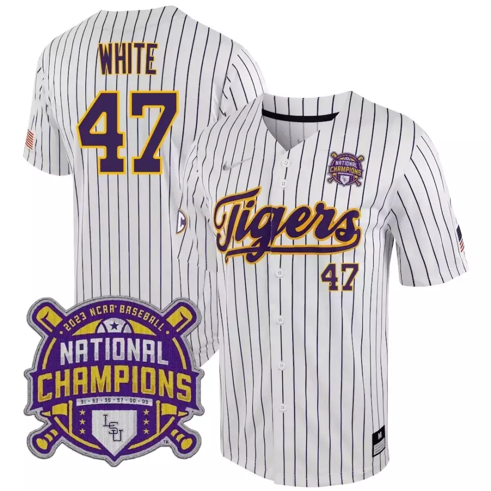 white stripe men tommy white lsu tigers college world series national champions jersey all stitched