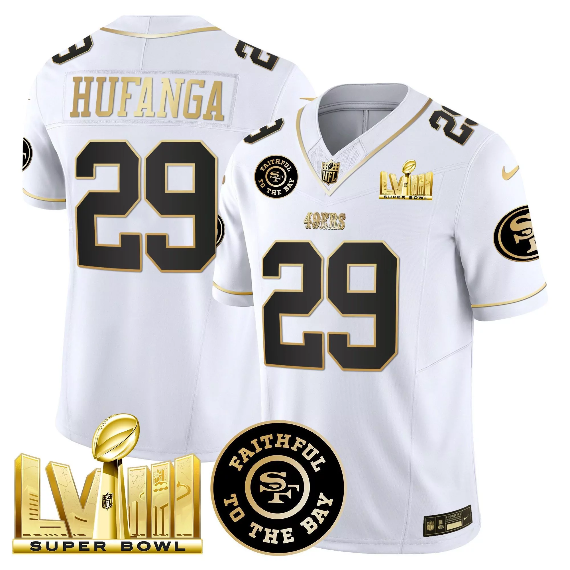 white super bowl lviii george kittle san francisco 49ers game jersey