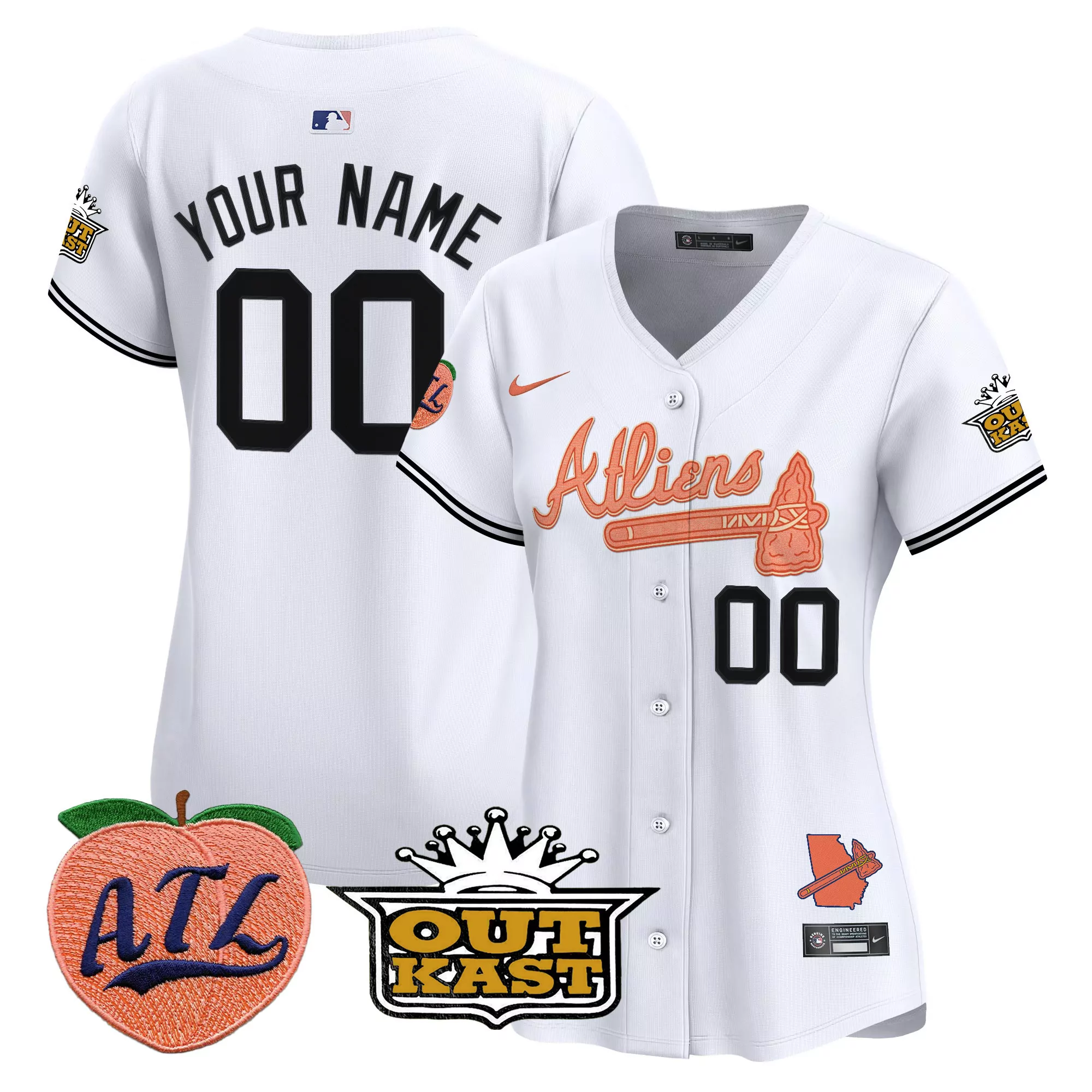 white women atlanta braves atliens peach vapor premier limited custom jersey all stitched