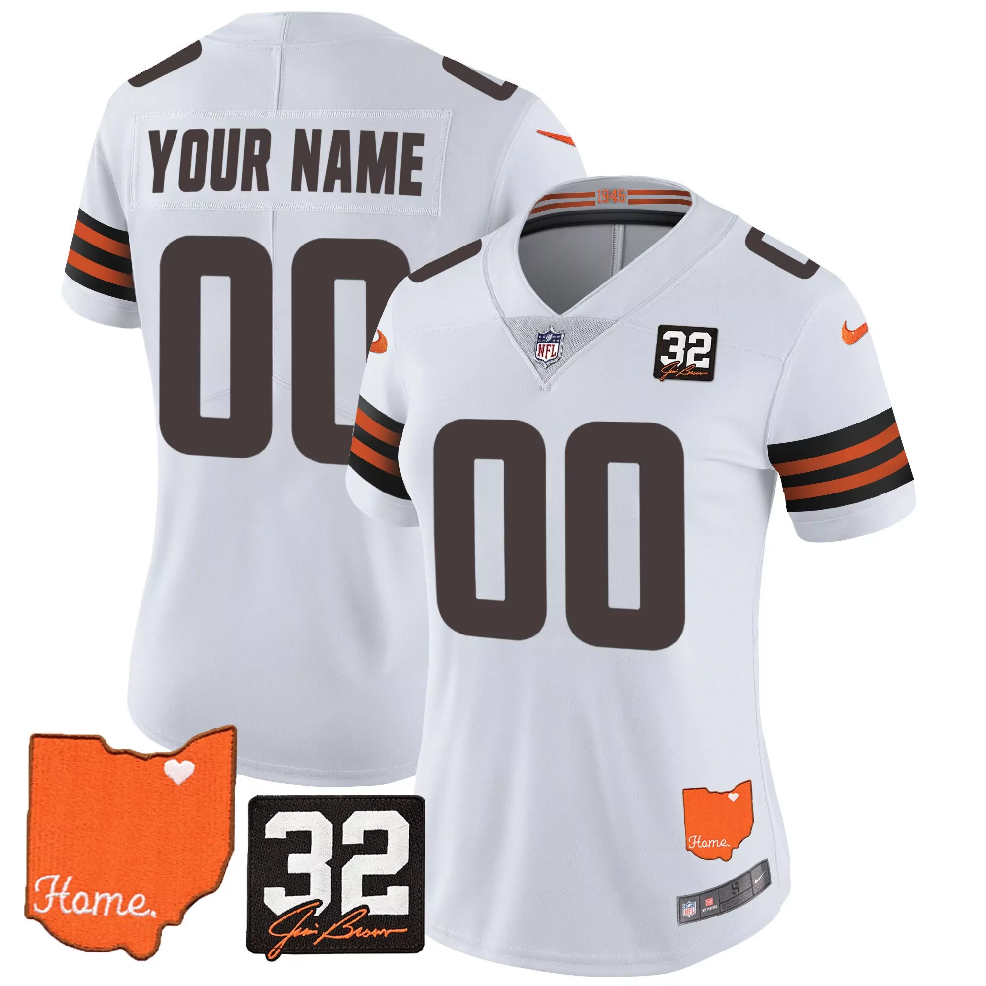white men mens cleveland browns 32 jim brown memorial home patch gold trim custom jersey all stitched