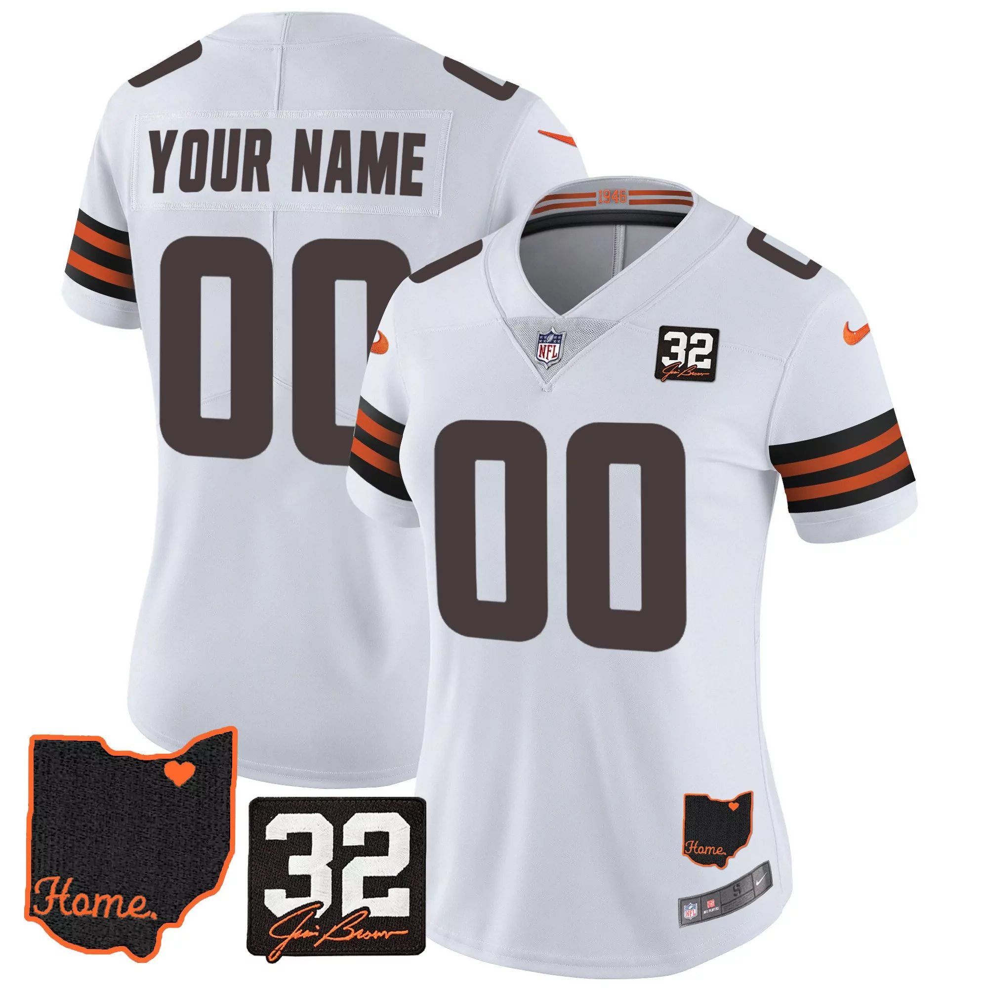 white men mens cleveland browns 32 jim brown memorial home patch gold trim custom jersey all stitched