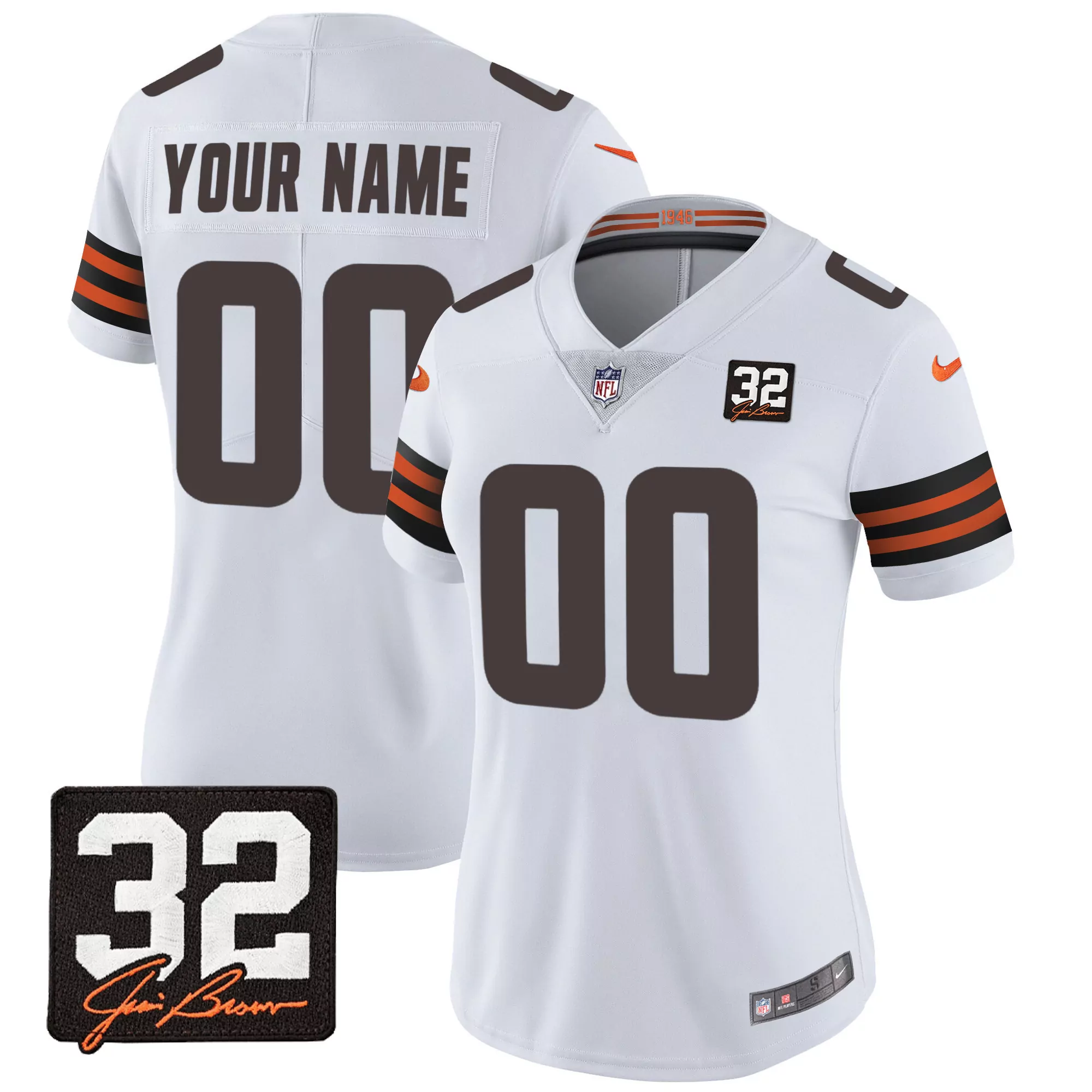 white men mens cleveland browns 32 jim brown memorial home patch gold trim custom jersey all stitched