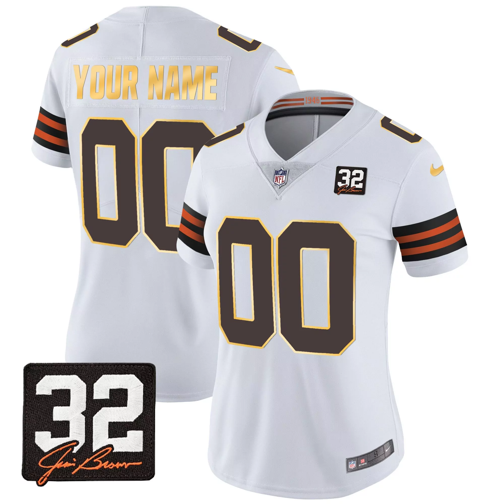 white women cleveland browns 32 jim brown memorial patch gold trim custom jersey all stitched