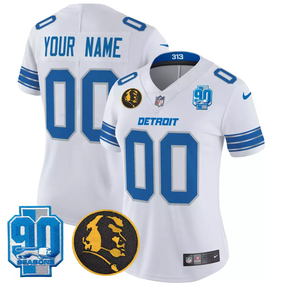 white women detroit lions 2024 90th john madden patch vapor limited custom jersey all stitched