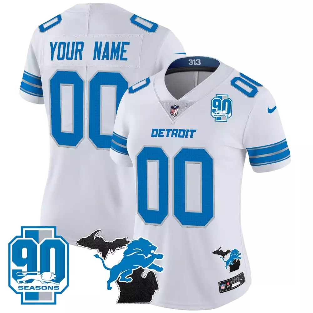 white women detroit lions 2024 90th john madden patch vapor limited custom jersey all stitched