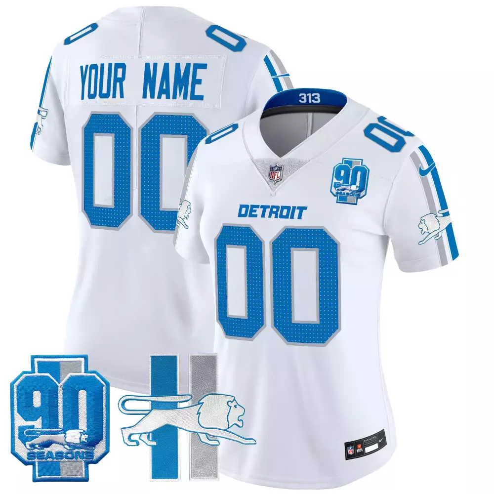 white women detroit lions throwback 90th year patch vapor limited custom jersey all stitched