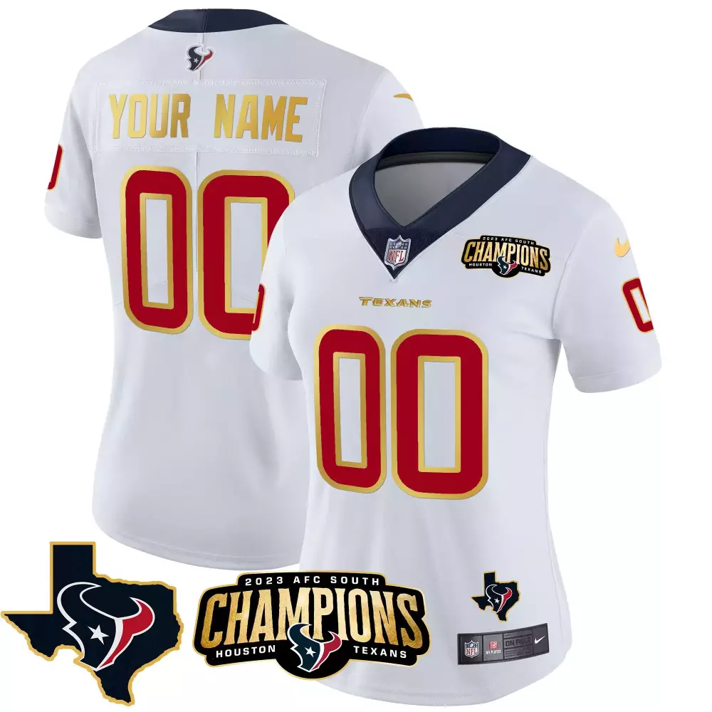 white women houston texans 2023 afc south champions patch gold trim vapor custom jersey all stitched
