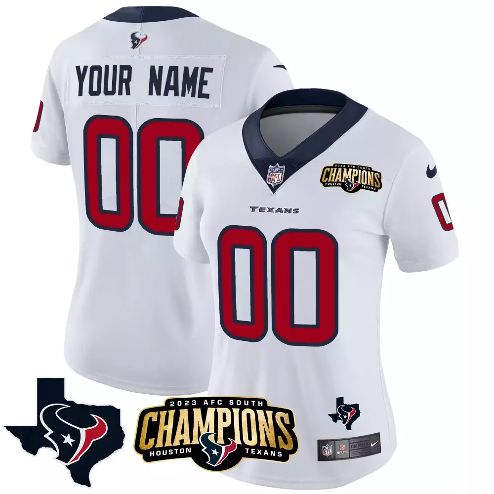 white women houston texans 2023 afc south champions patch gold trim vapor custom jersey all stitched