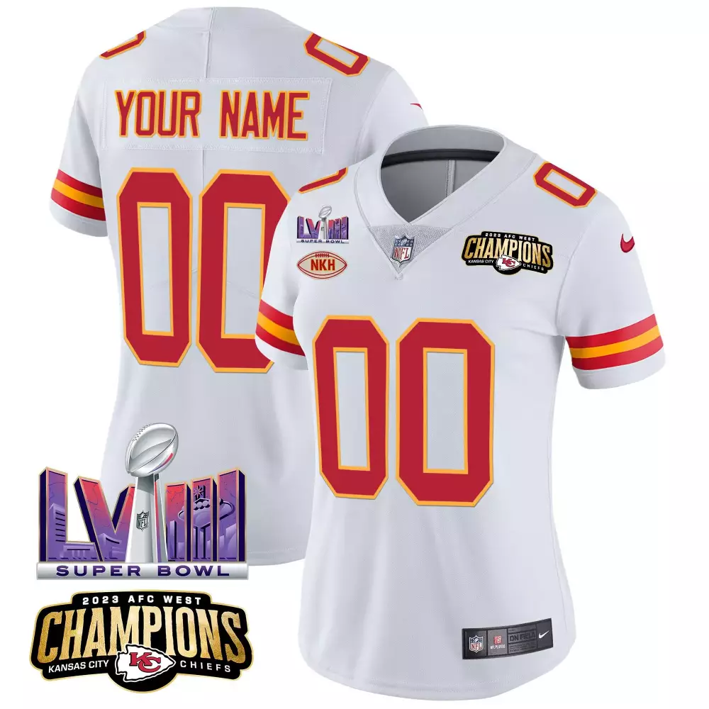 white women kansas city chiefs afc west champions super bowl lviii gold patch vapor custom jersey all stitched