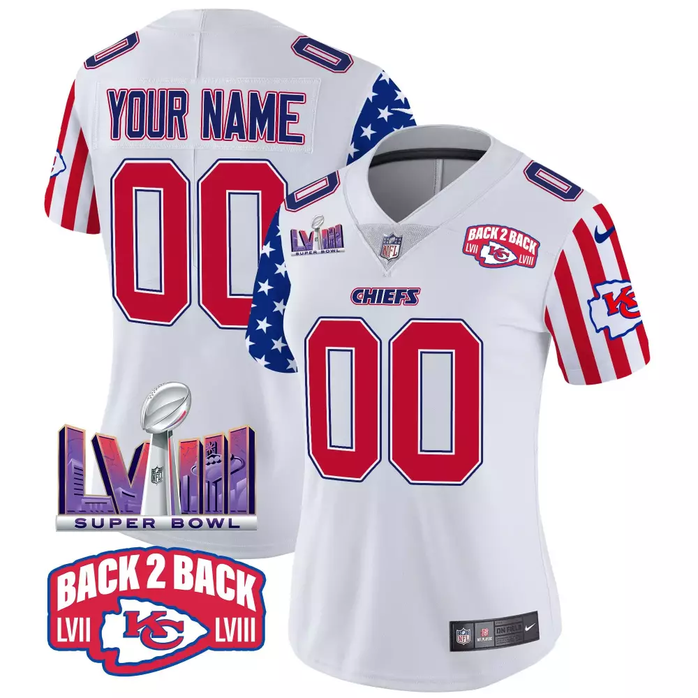 white women kansas city chiefs afc west champions super bowl lviii gold patch vapor custom jersey all stitched