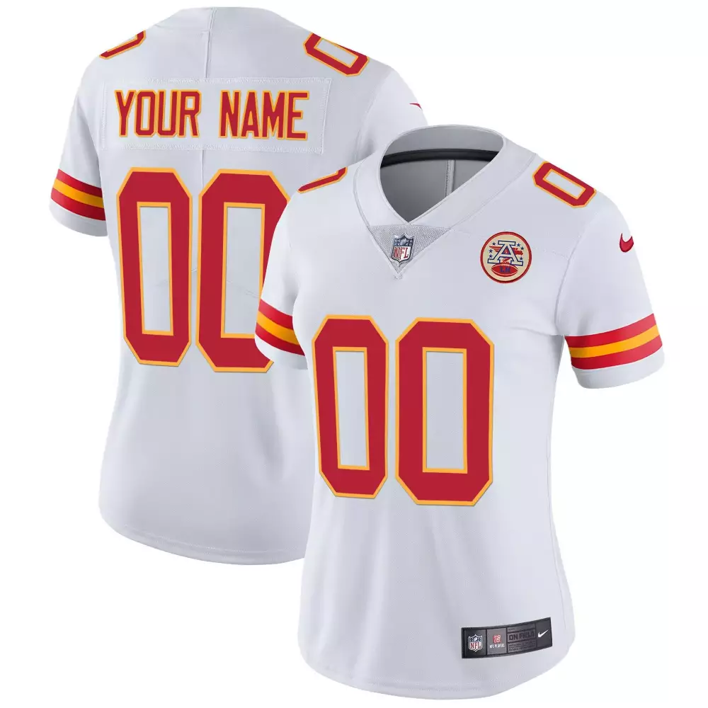 white women kansas city chiefs afc west champions super bowl lviii gold patch vapor custom jersey all stitched