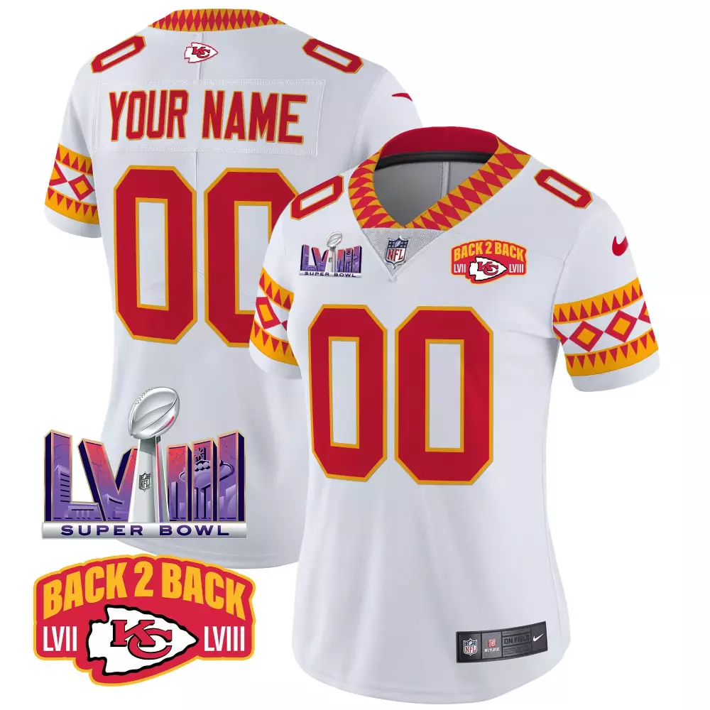 white women kansas city chiefs afc west champions super bowl lviii gold patch vapor custom jersey all stitched