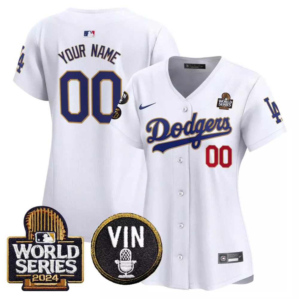 2024 World Series Gold Trim Vapor Premier Women's Dodgers Jersey | V2 All Stitched Limited Edition | Fan Gear | For Men, Women & Youth