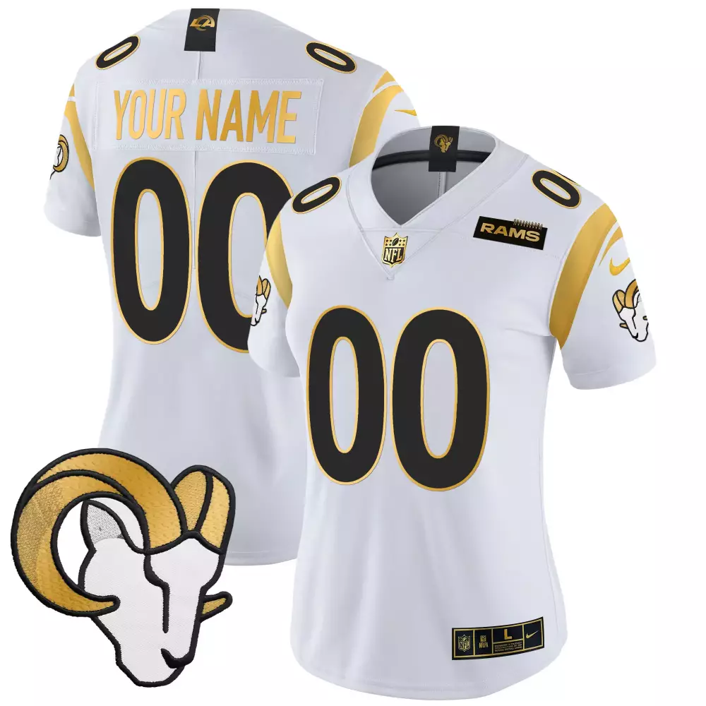 white women los angeles rams 2024 gold vapor limited custom jersey all stitched