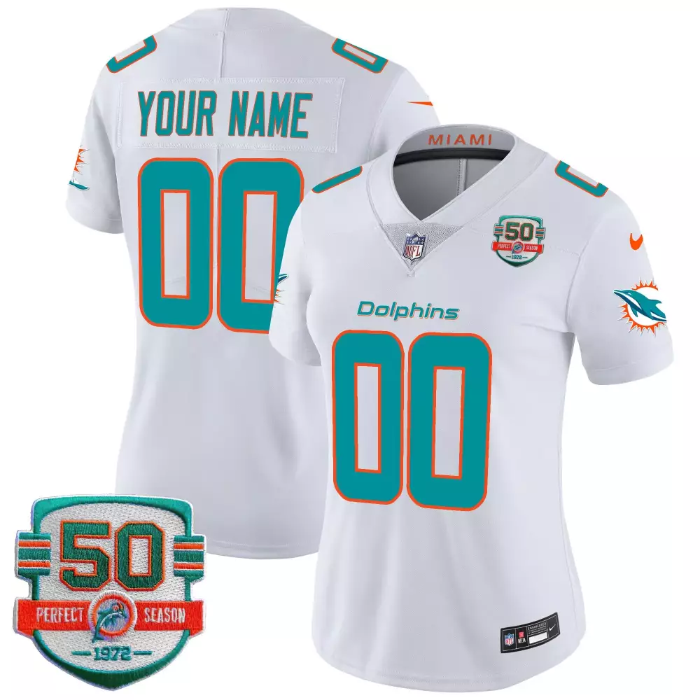 white women miami dolphins 50th 1972 perfect season patch vapor custom jersey all stitched
